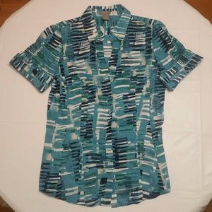Ann Taylor Blue & Green Print Button Down Shirt